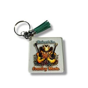 90s Country Music Keychain with Green Tassel
